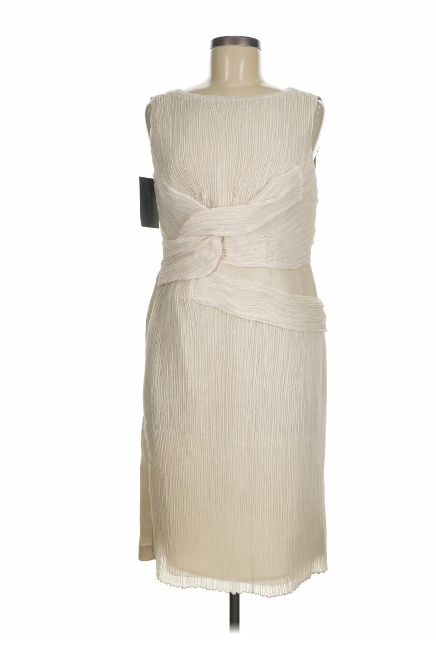NWT $2395 Alberta Ferretti Beige Pleated Midi Dress Size 8 Made In Italy